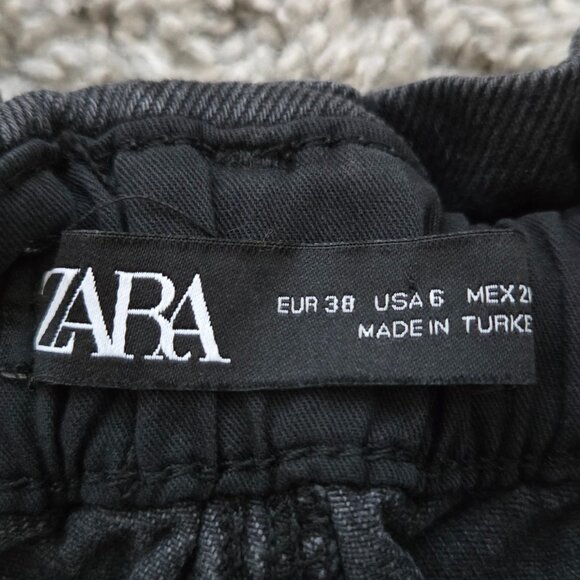 Zara Baggy Paper Bag Barrel Jeans Faded Black High Rise Stretch Waist 6 - Picture 4 of 7